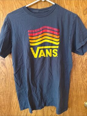 Vans Vintage Navy T-Shirt with Red and Yellow Wave Logo